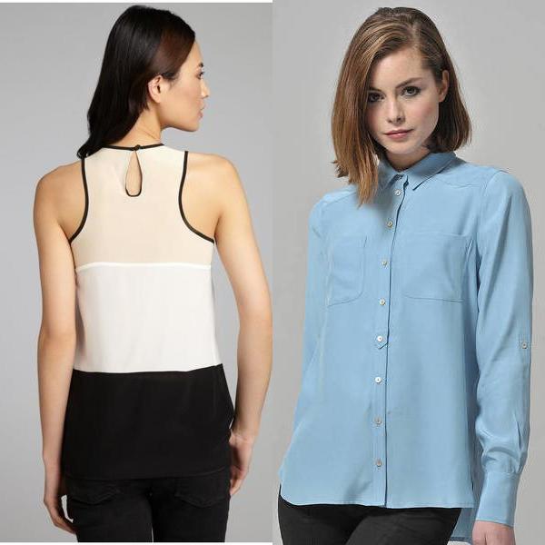 Подивіться фасони жіночих шовкових блуз на фото, що ілюструють багатство вибору для сучасної модниці: